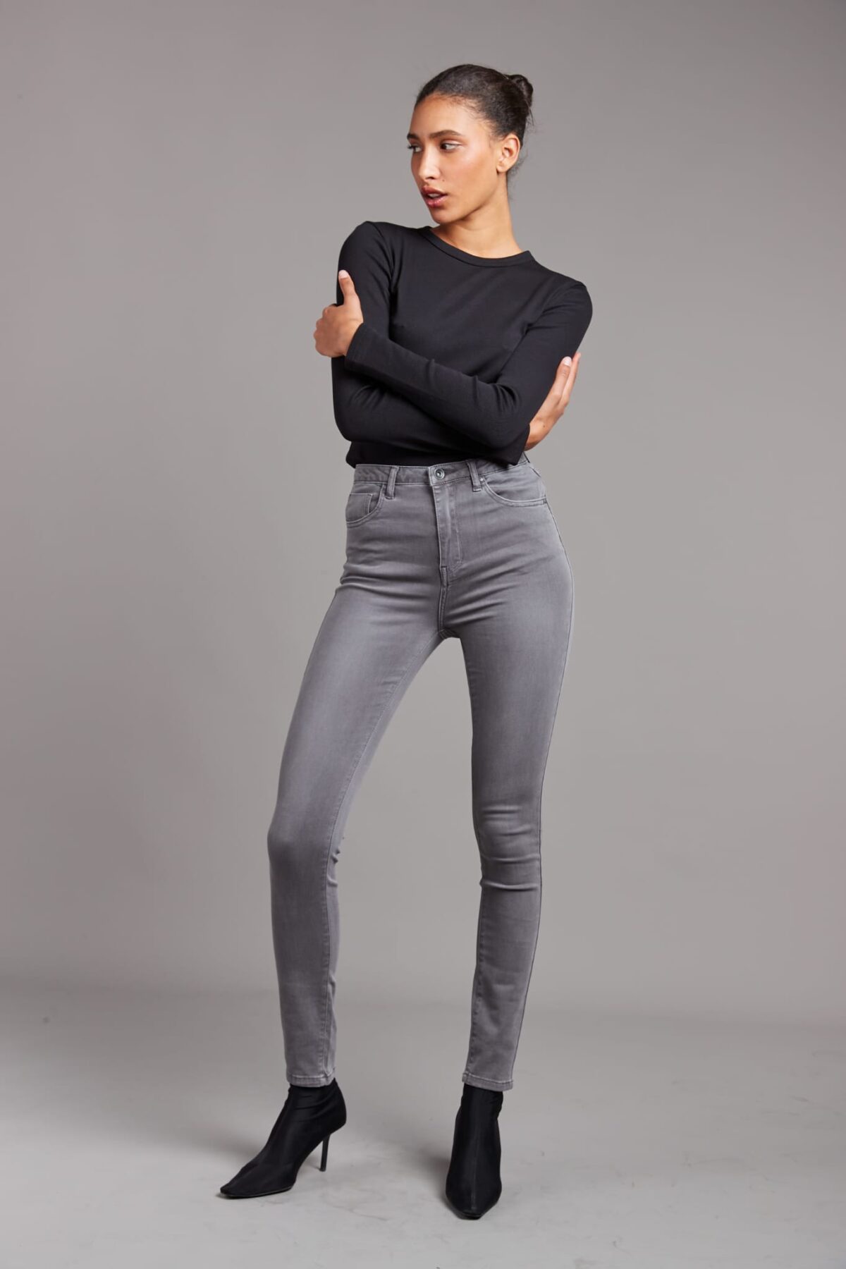 Pantalon Skinny Taille Haute Gris Moyen – Image 3