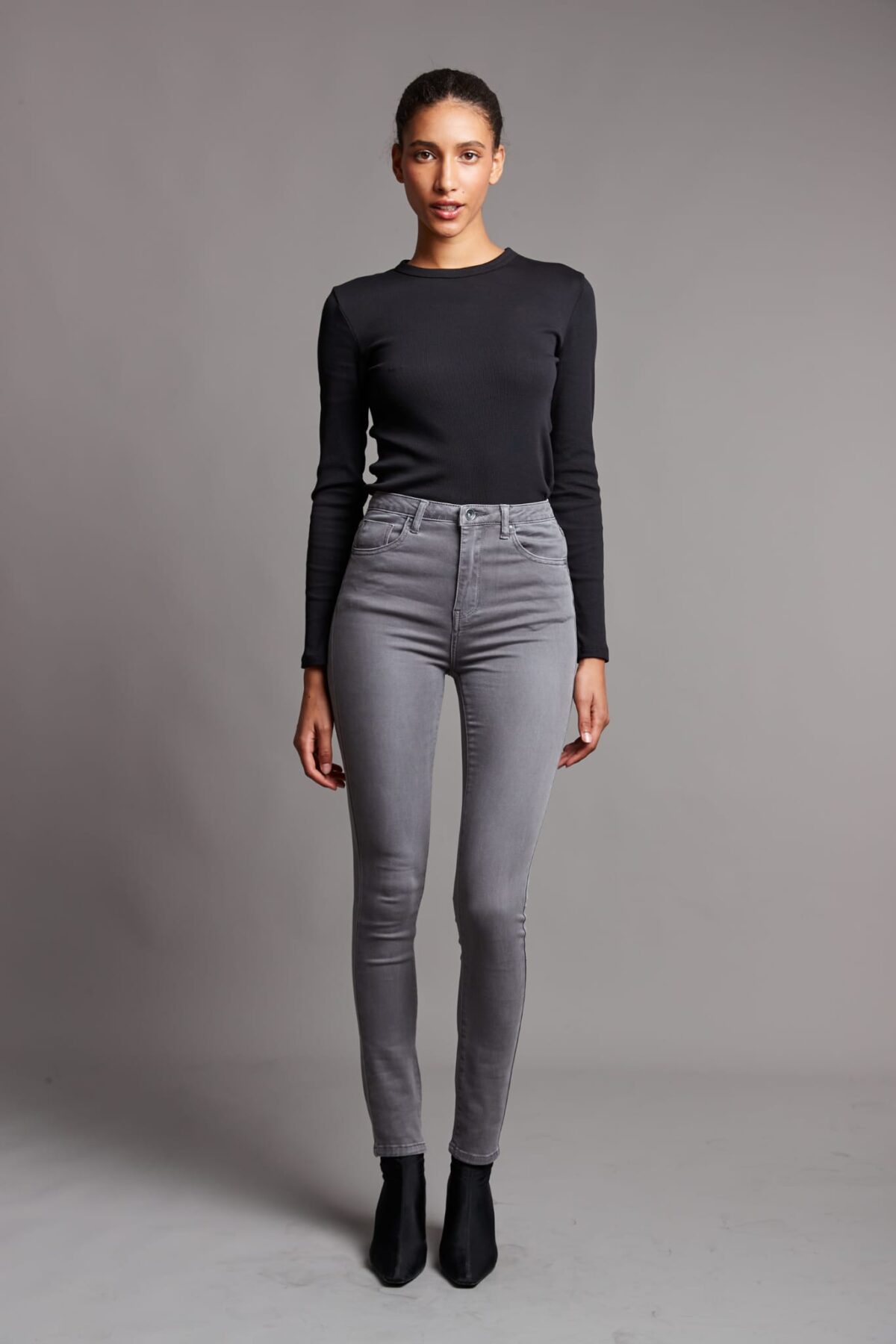 Pantalon Skinny Taille Haute Gris Moyen – Image 6