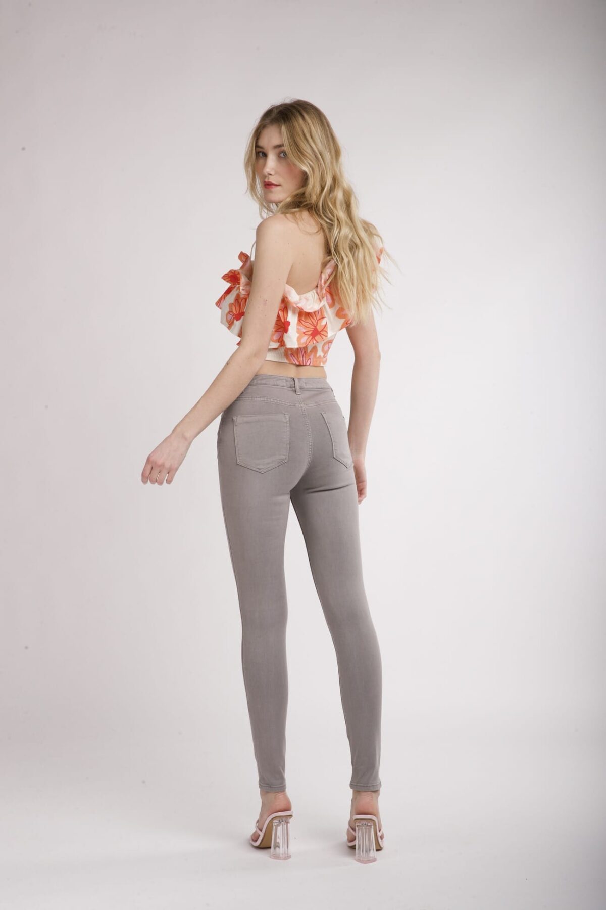 Pantalon Skinny Taille Haute Gris Clair – Image 4