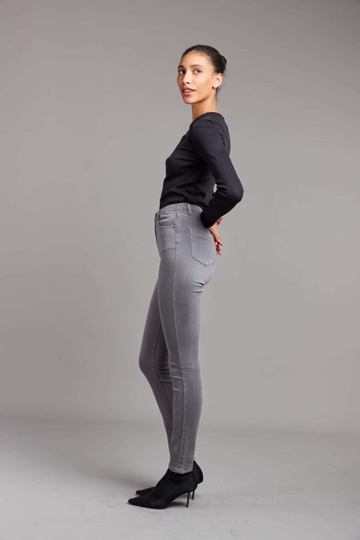 Pantalon Skinny Taille Haute Gris Moyen – Image 7