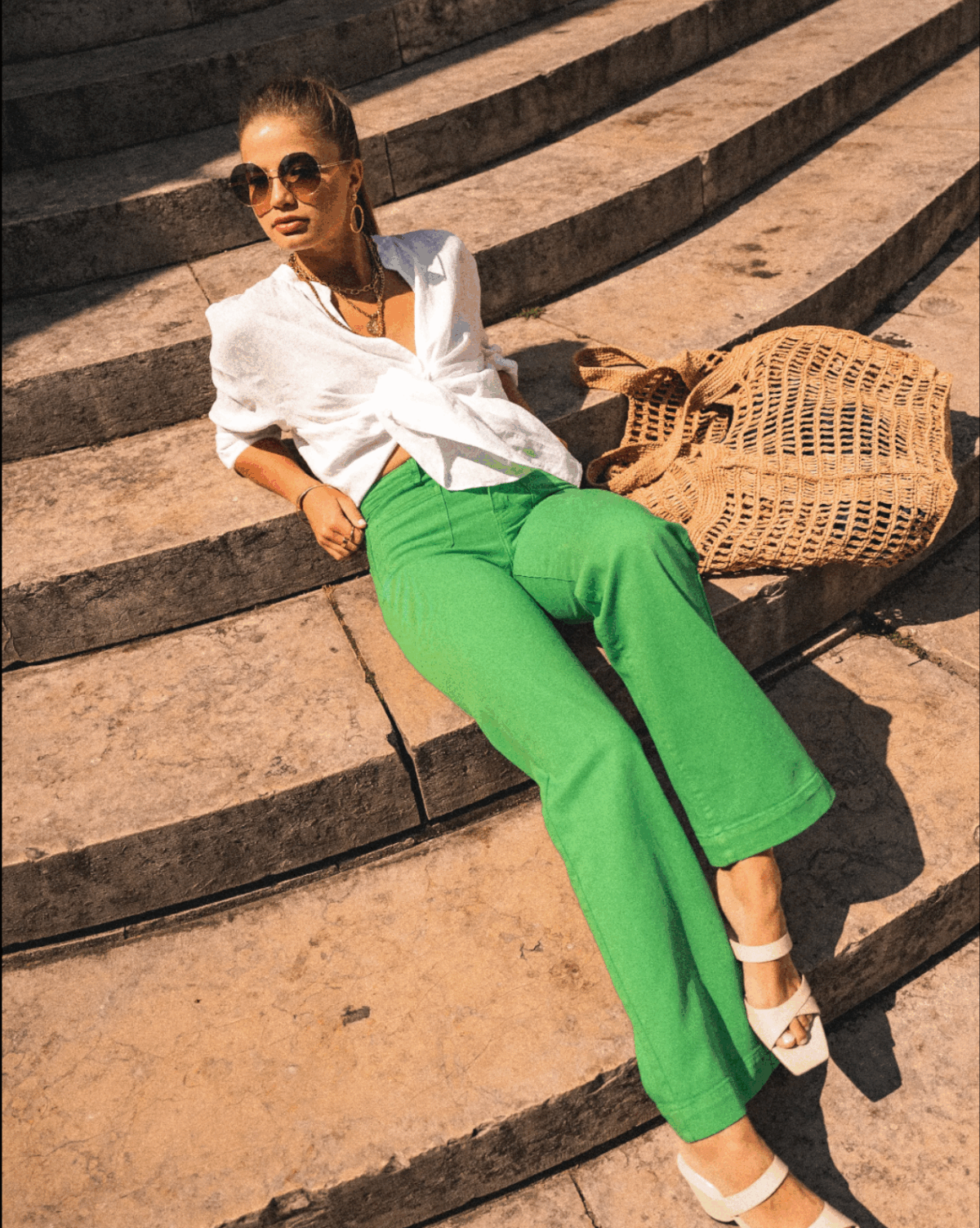 Pantalon Coupe Droite Large Vert Pomme – Image 2