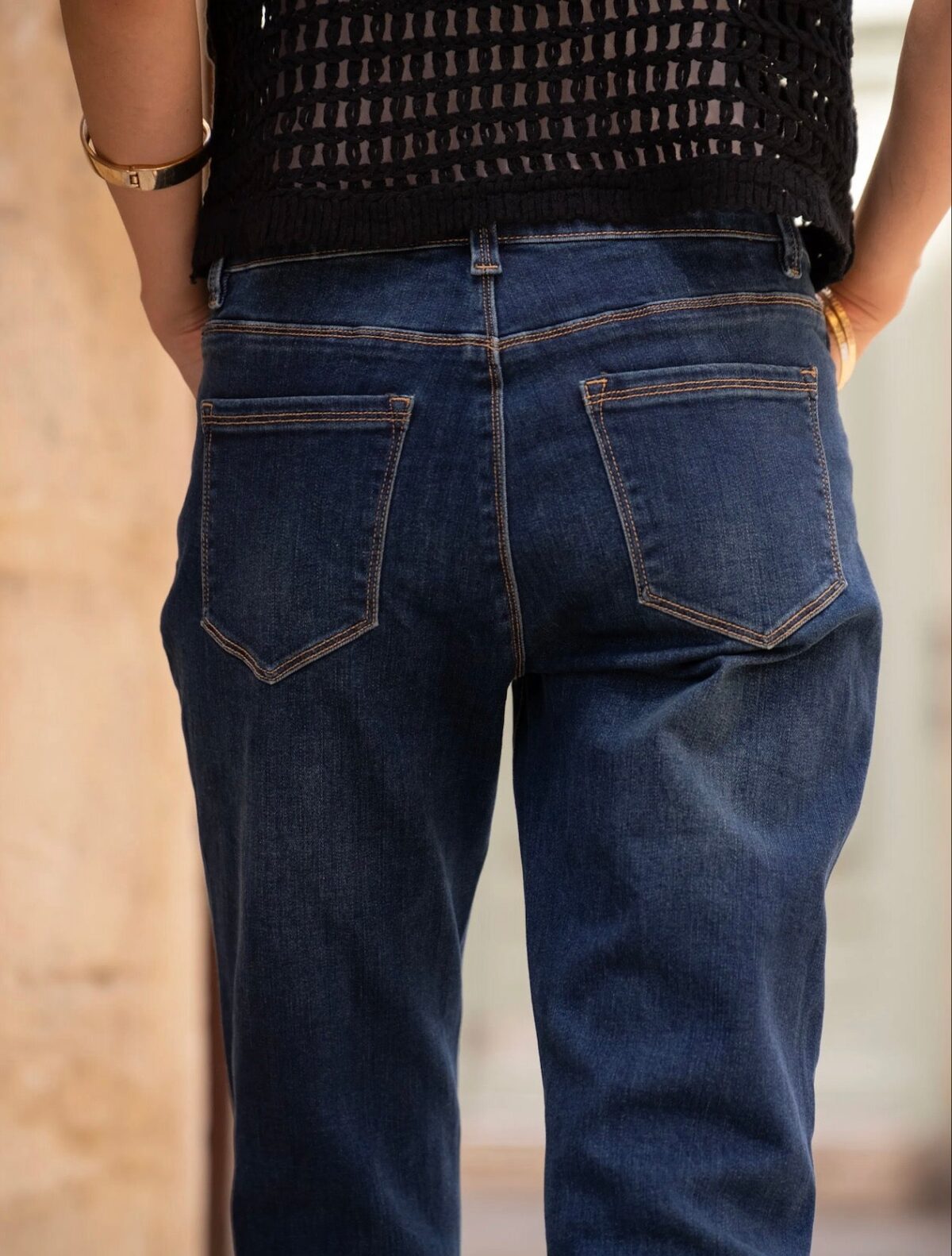 Jean Boyfriend Bleu Foncé Délavé – Image 2